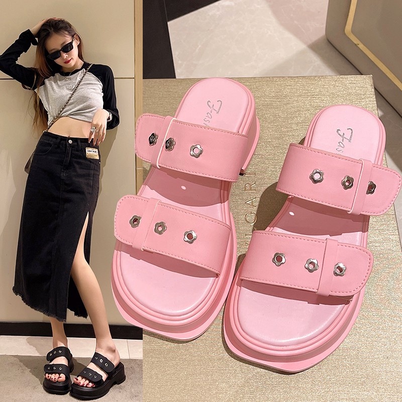 Xăng đan Đế Dày 5.5cm Hở Mũi Thời Trang Đi Biển Cho Nữ