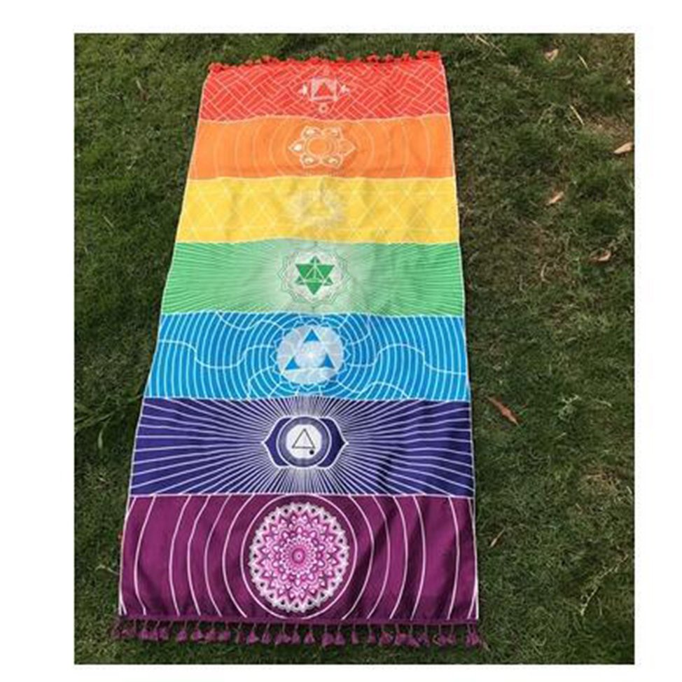 Meditation Yoga Rug Towels Mexico Chakras Tassel Striped Floor Mat Colorful