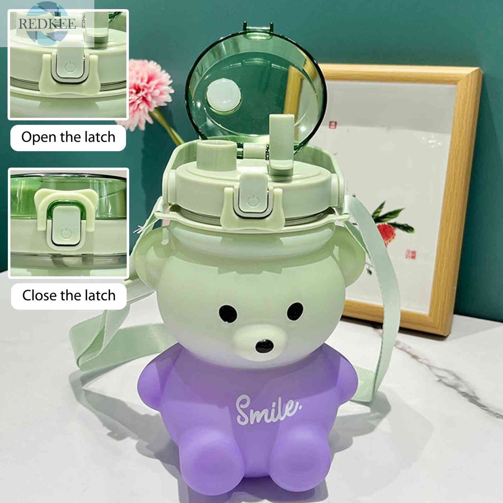 Cốc Uống Nước 1100ml Có Nắp Đậy Và Ống Hút Hình Gấu Dễ Thương