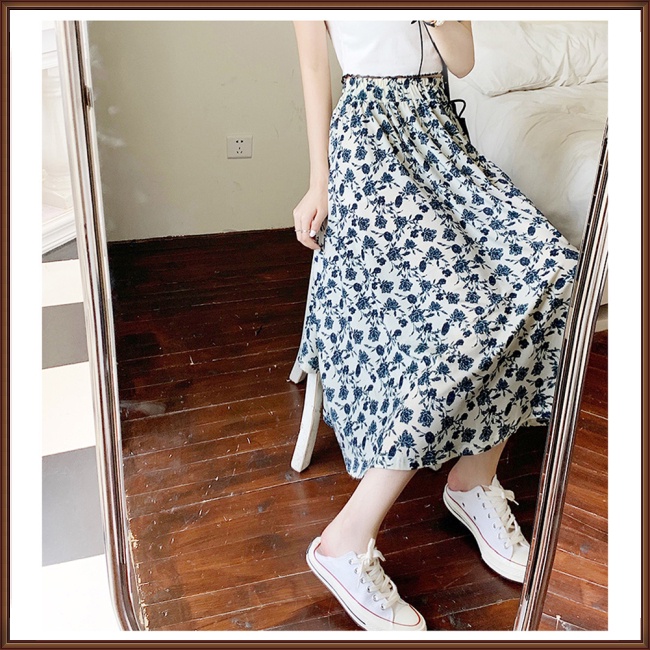 Chân Váy Lưng Cao Co Giãn In Họa Tiết Hoa Phong Cách Pháp Cổ Điển Thời Trang Mùa Hè Cho Nữ