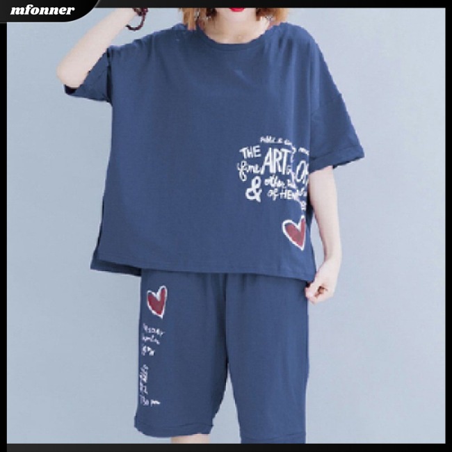 Set Đồ Mùa Hè 2 Món Gồm Áo Thun Tay Cộc In Họa Tiết + Quần Ngắn Dáng Rộng Thời Trang Cho Nữ