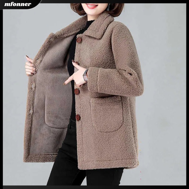 Áo Khoác Dáng Rộng Cỡ Lớn Màu Sắc Đơn Giản Ấm Áp Cho Nữ