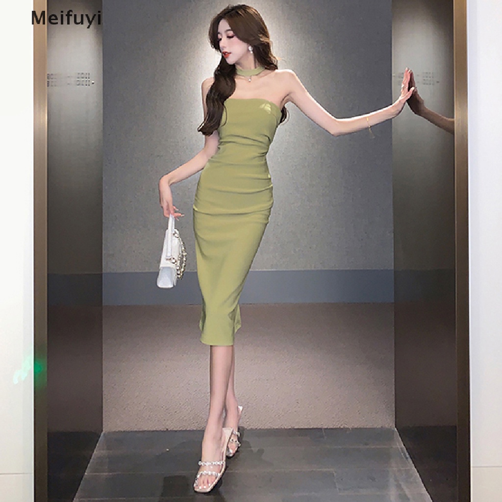 Đầm Hai Dây Ôm Dáng Co Giãn Màu Trơn Phong Cách Vintage Quyến Rũ Cho Nữ