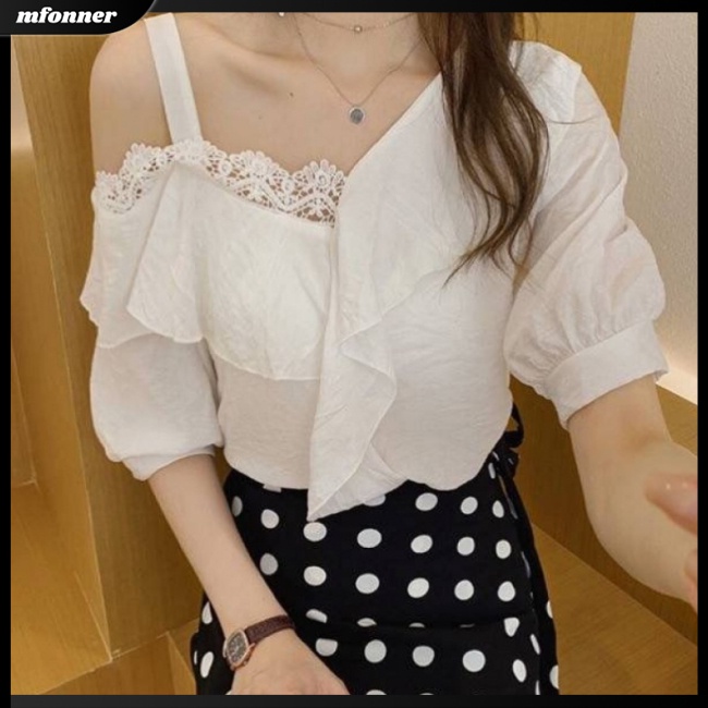 Áo Kiểu Chiffon Tay Ngắn Trễ Vai Màu Sắc Ngọt Ngào Thời Trang Mùa Hè Cho Nữ