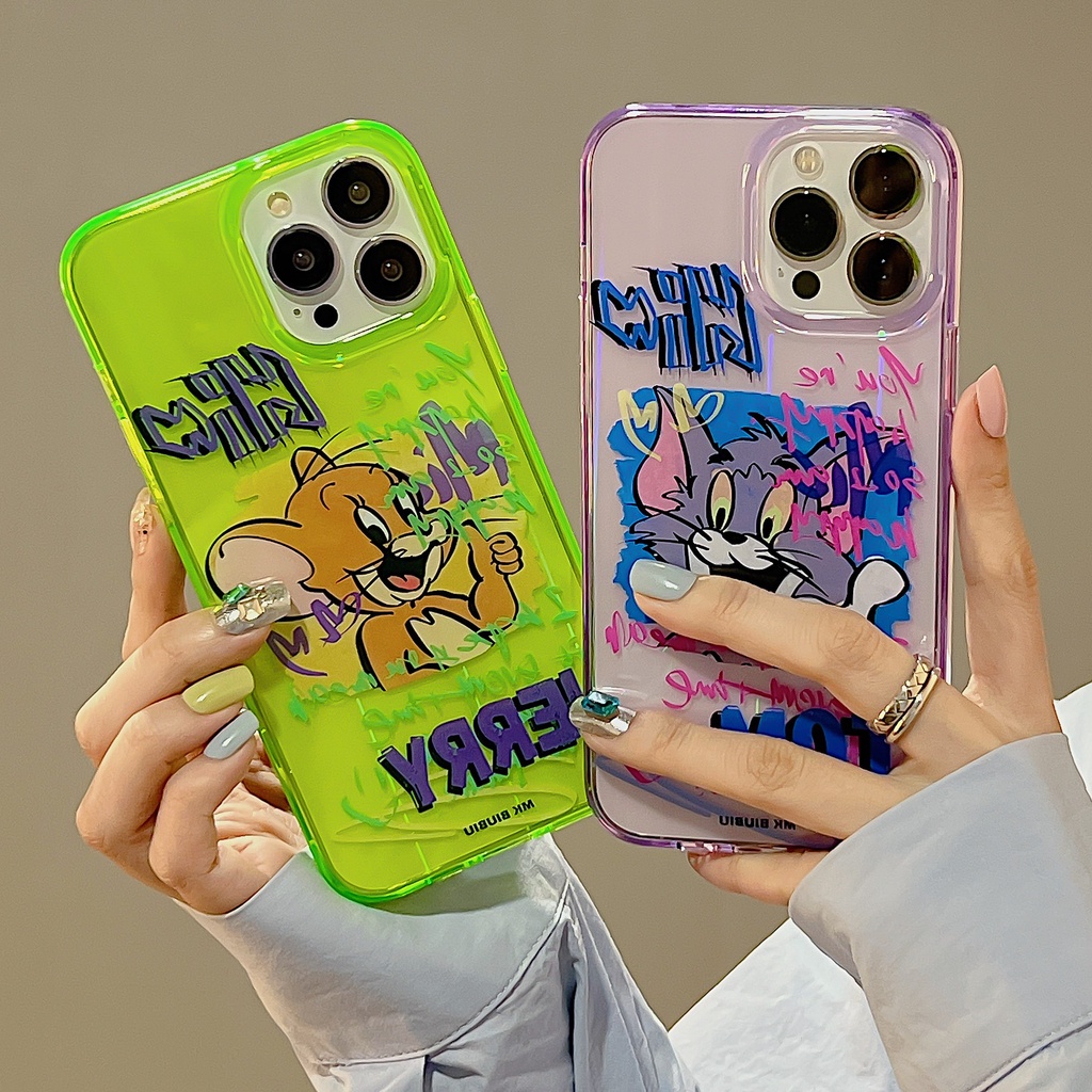 Ốp Điện Thoại TPU Dẻo Trong Suốt Họa Tiết Hoạt Hình Tom and Jerry Lấp Lánh Chống Rơi Cho iPhone 14 13 12 Pro Max