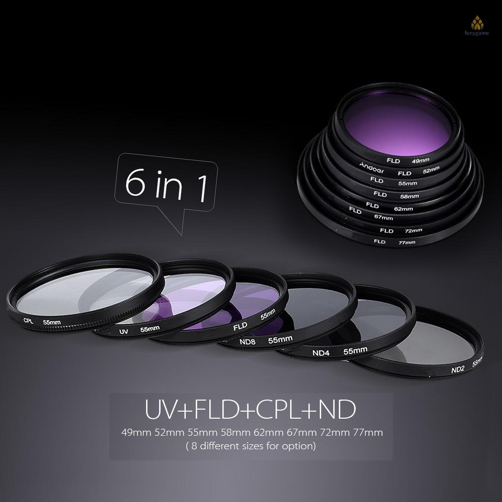 Bộ Lọc Ống Kính 58mm UV CPL FLD + ND (ND2 ND4 ND8) Kèm Túi Đựng / Nắp Ống Kính / Khăn Lau