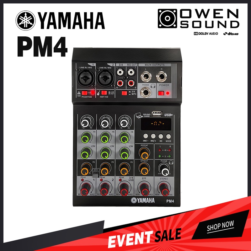 bàn mixer YAMAHA PM4 4 channel mini Bluetooth Tích hợp vang cơ lai số reverb rẻ vỏ kim loại Điều chỉnh độc lập các tham
