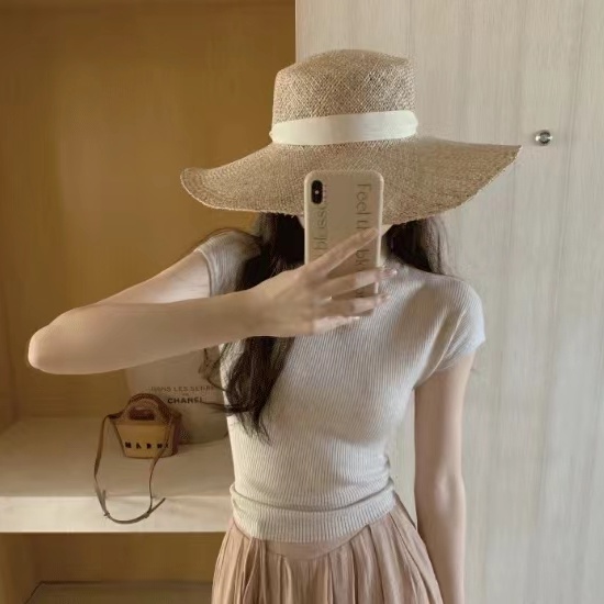 SUXI Áo Croptop Dệt Kim Tay Ngắn Cột Dây Thời Trang Mùa Hè Xinh Xắn Cho Nữ