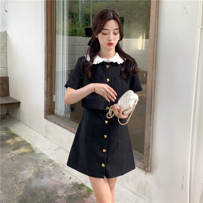 Đầm Ngắn Giả Hai Mảnh Thời Trang Mùa Hè Đơn Giản Thanh Lịch Đen