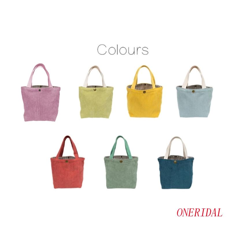 Túi Đựng Hộp Cơm Trưa Bằng Vải Nhung Kẻ Thời Trang Di Động Có Thể Tái Sử Dụng Cho Nữ