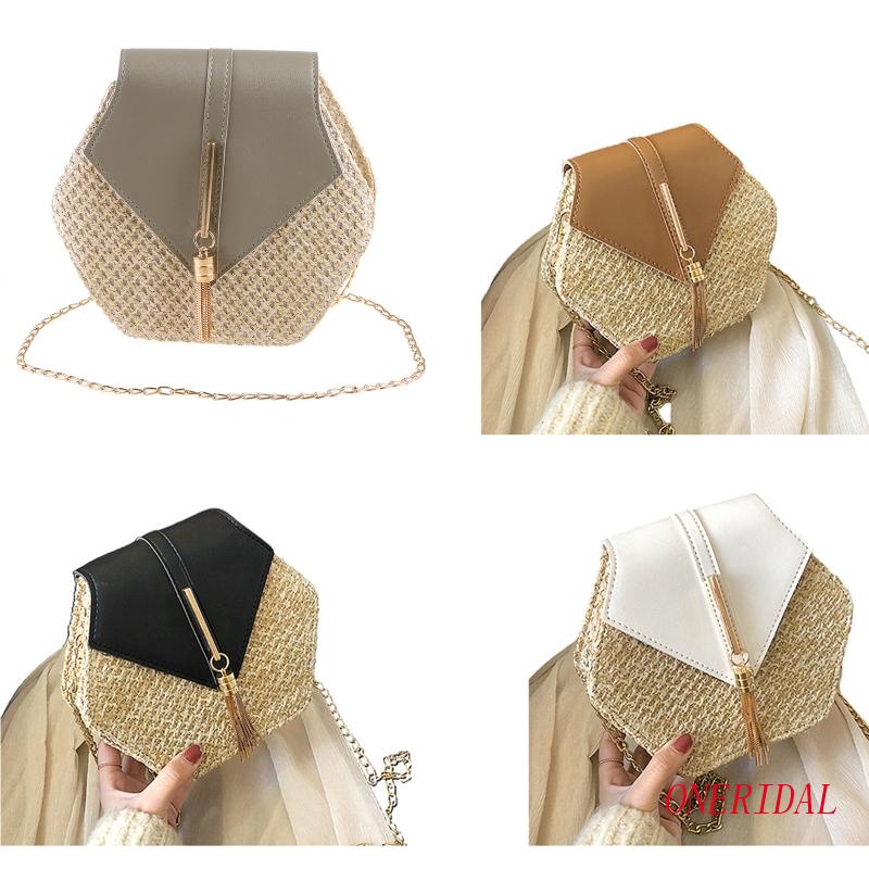 Túi cói Bằng Rơm Dệt Phối Tua Rua Phong Cách Bohemia Dành Cho Nữ