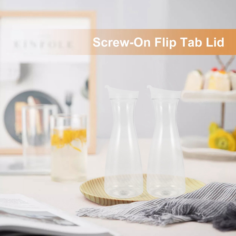 Bộ 2 Bình Đựng Nước Ép Nắp Lật Màu Trắng Bằng Nhựa Cấp Thực Phẩm Chống Vỡ Có Thể Tái Sử Dụng