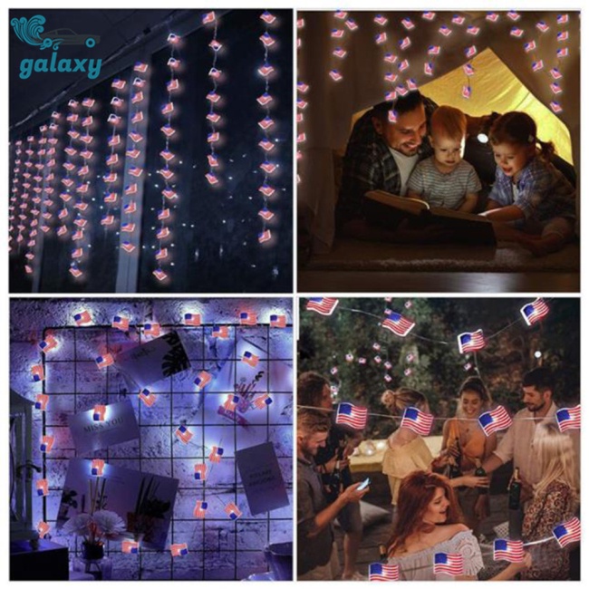 Galaxy Dây Đèn Led 20 Bóng Hình Lá Cờ Mỹ Độc Lập Trang Trí Ngày Lễ
