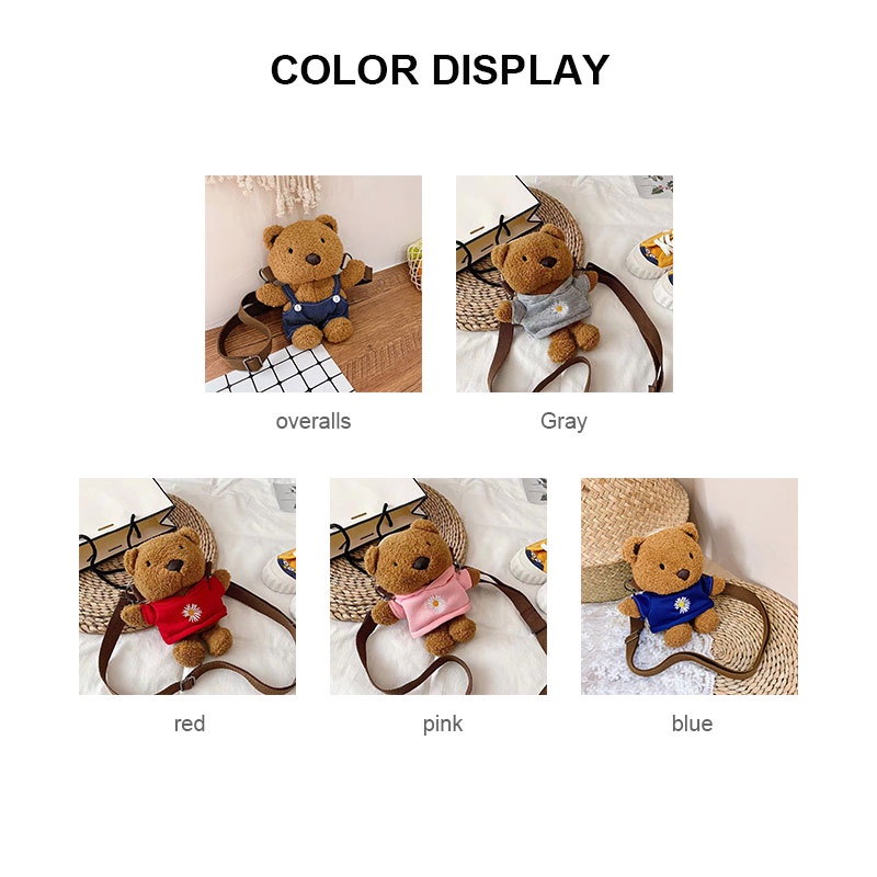 Túi Đeo Chéo Hình Gấu Hoạt Hình Nhồi Bông Phong Cách Hàn Quốc Dễ Thương Cho Nữ