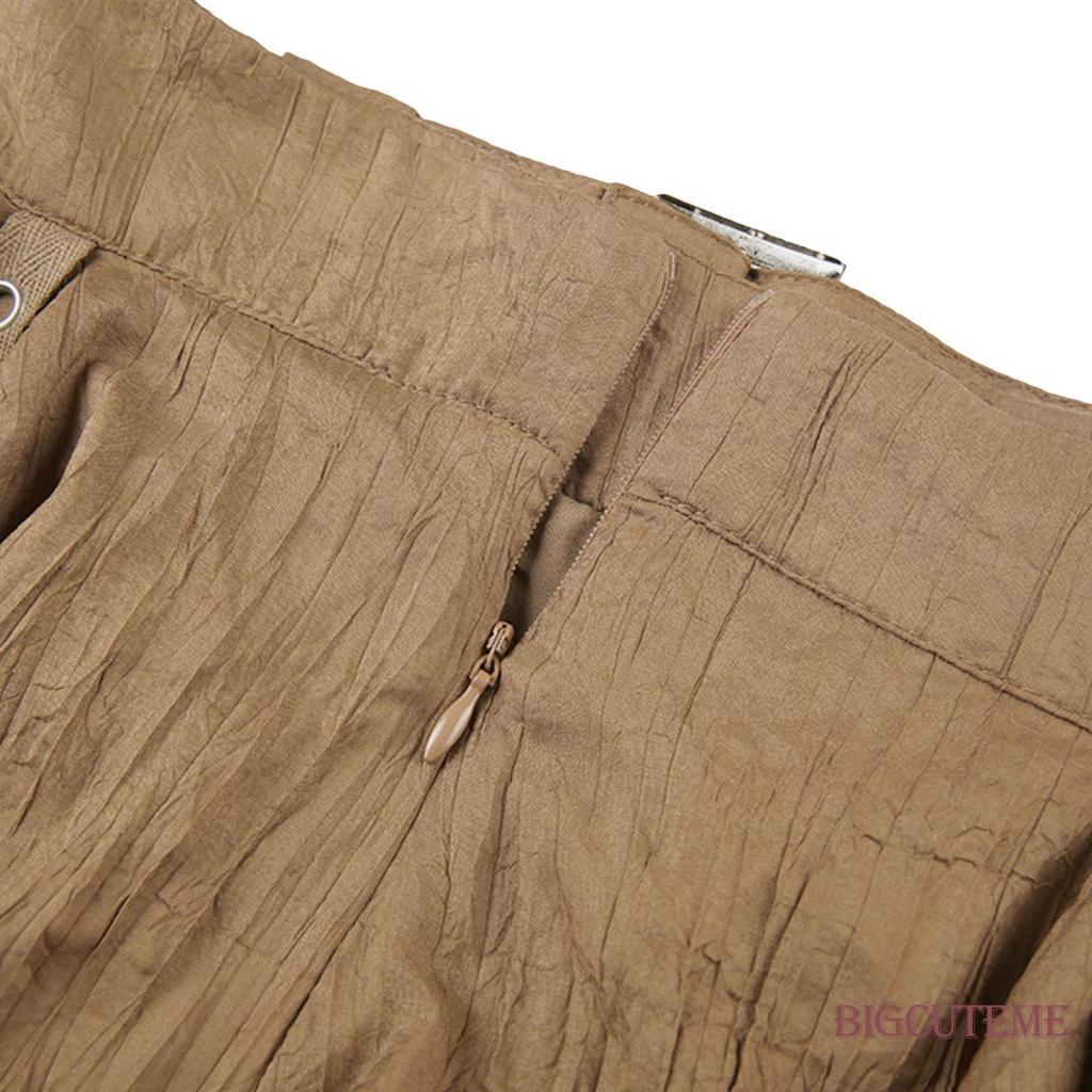 [] - Quần Short Mini Hai Dây Lưng Thấp Màu Trơn Có Khóa Cài Bên Trong Mùa Hè Cho Nữ