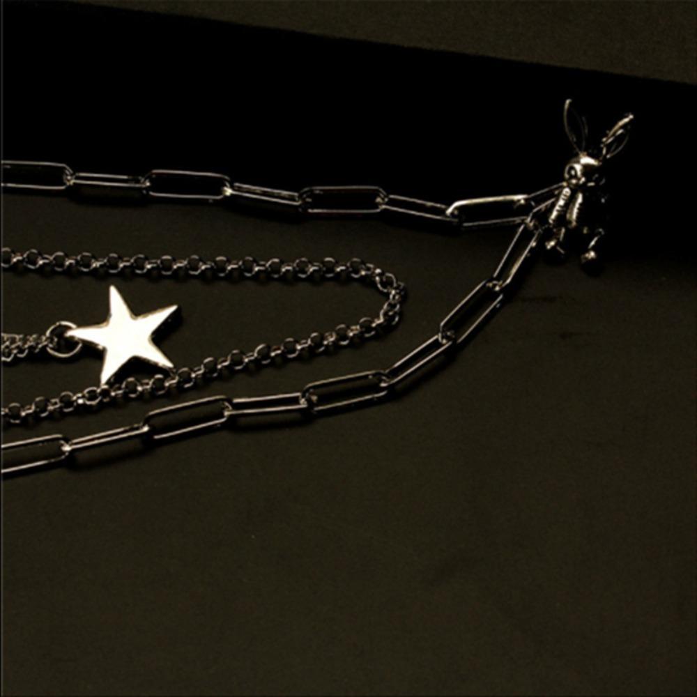 Vòng cổ Nhiều Lớp Mặt Hình Thỏ / Gấu Phong Cách Punk Hip Hop Hàn Quốc