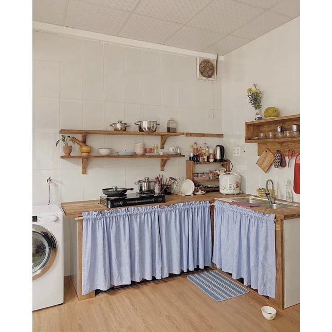 Rèm Bếp Vải Caro - Dán và Treo