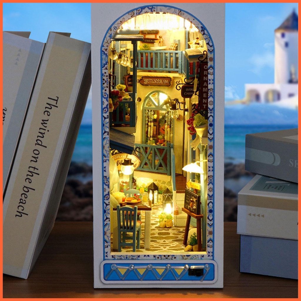 Mô Hình Nhà Búp Bê Mini 3D DIY Có Đèn LED Màu Xanh Dương Dùng Để Trang Trí Nhà Búp Bê
