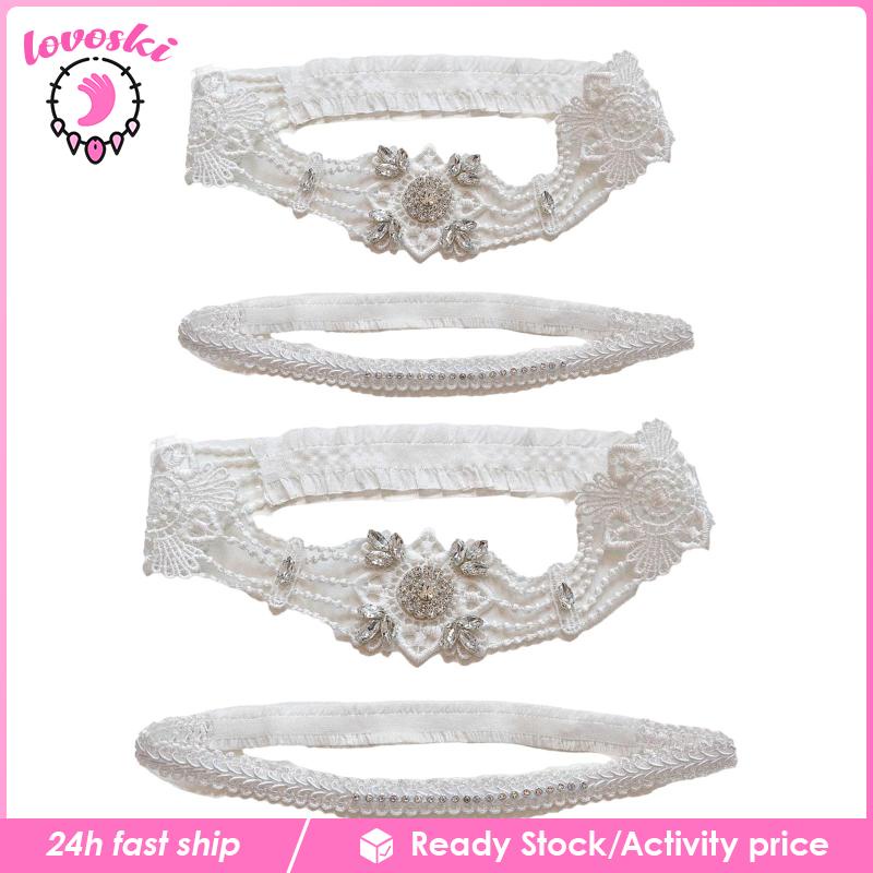 Set 2 Đai Nịt Bít Tất Ren Đính Đá Cho Cô Dâu