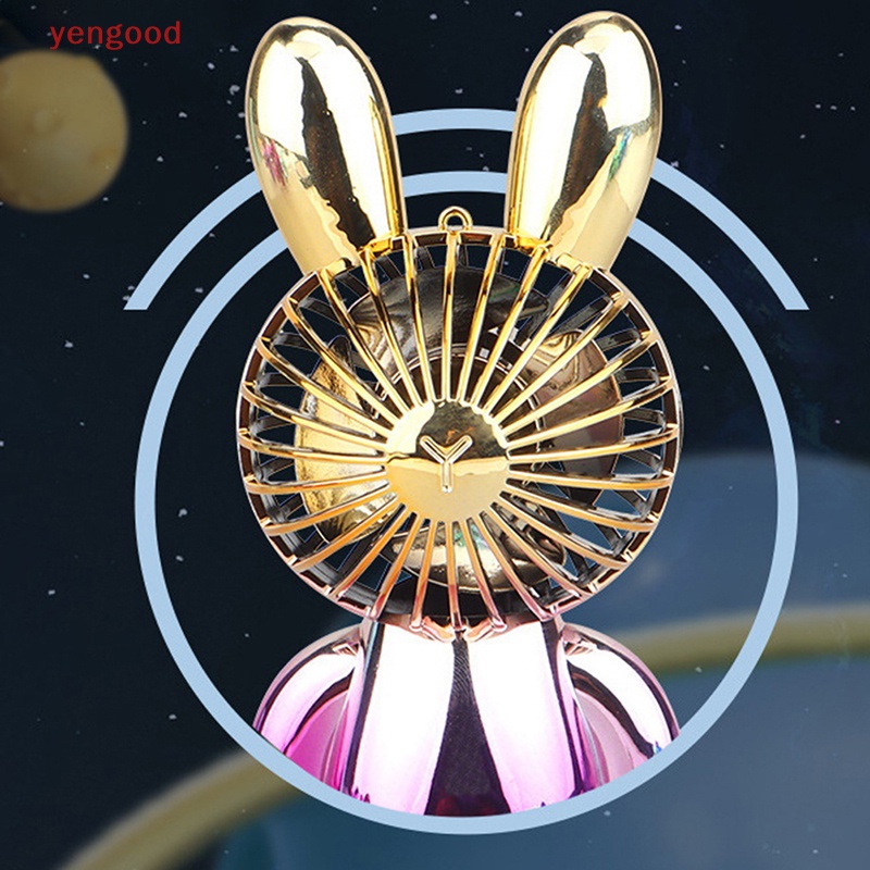 Quạt Mini Cầm Tay Có Đèn Nhiều Màu Sạc USB Họa Tiết Thỏ Hoạt Hình