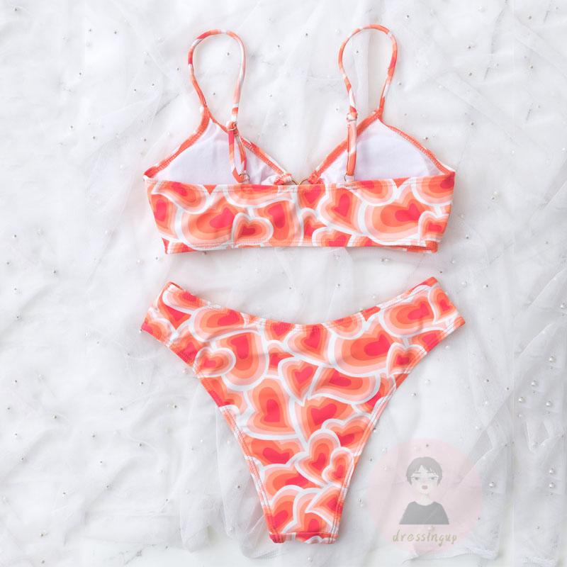 Bộ Đồ Bơi Co Giãn In Họa Tiết Trái Tim Xinh Xắn Dành Cho Nữ
