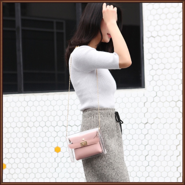 Túi Đeo Chéo Mini Trong Suốt Có Khóa Thời Trang Cho Nữ