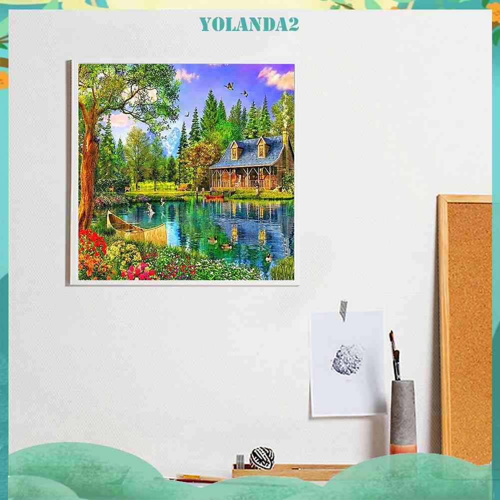 Tranh Đính Đá Kim Cương Toàn Bộ 5D DIY Hình Vẽ Bên Hồ Nước
