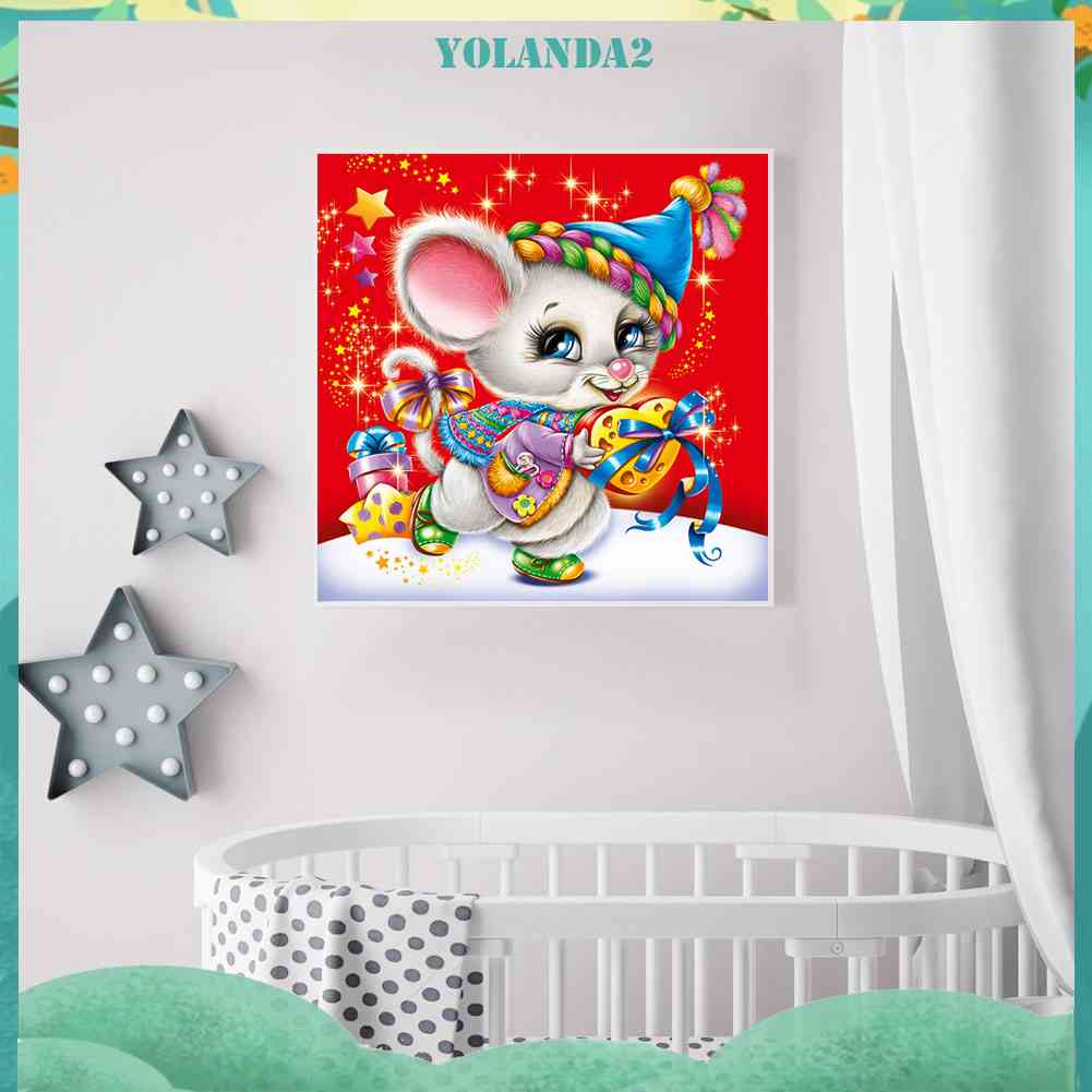 Tranh Đính Đá Kim Cương Toàn Bộ 5D DIY Hình Vẽ Chuột Giáng Sinh