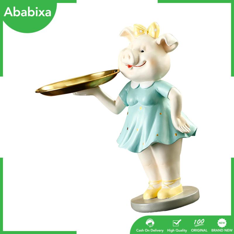 [Ababixa] Tượng Heo Con Kèm Khay Đựng Chìa Khóa Và Khay Điêu Khắc Nghệ Thuật Để Bàn Phòng Khách Nhà Hàng
