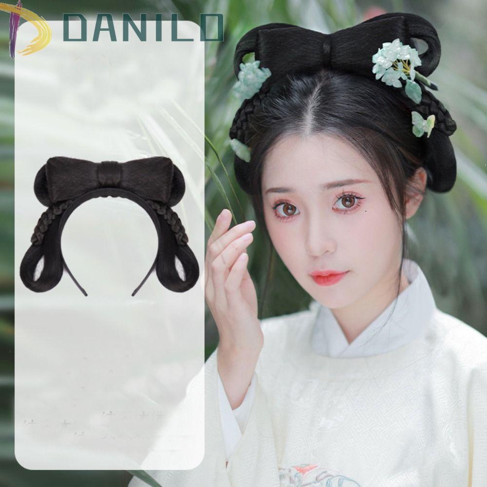 Danilo Tóc Giả Thắt Bím Kiểu Công Chúa Bằng Sợi Tổng Hợp Màu Đen Làm Phụ Kiện Chụp Ảnh Cho Nữ