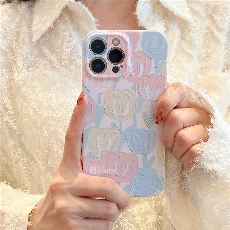 Ốp Điện Thoại Cứng Họa Tiết Hoa Tulip Sơn Dầu Cho Iphone Promax 14 11 138P7 12 AX1Y