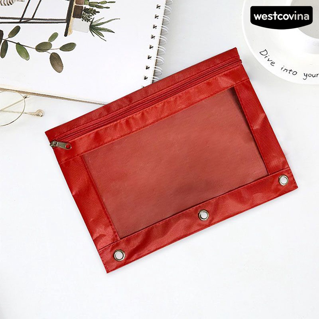 [COD]♪Túi Đựng Bút 3 Lỗ Bằng Vải Oxford Trong Suốt Có Khóa Kéo Tiện Dụng Cho Trường Học / Văn Phòng