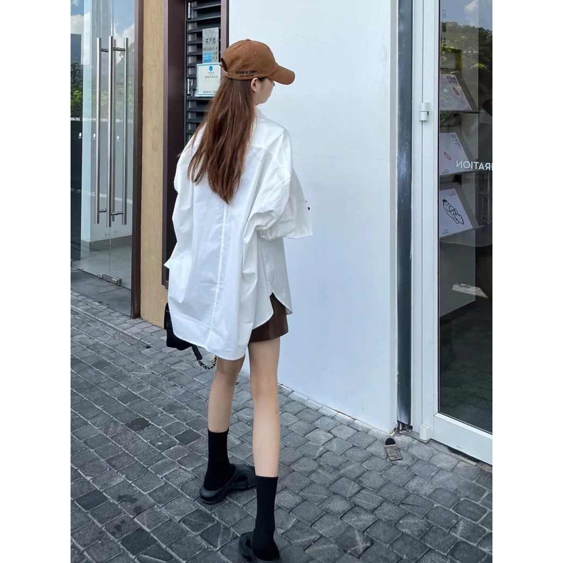 NRVP Áo Sơ Mi Nữ Oversized Vải Cotton Phong Cách Hàn Quốc Mới 2023