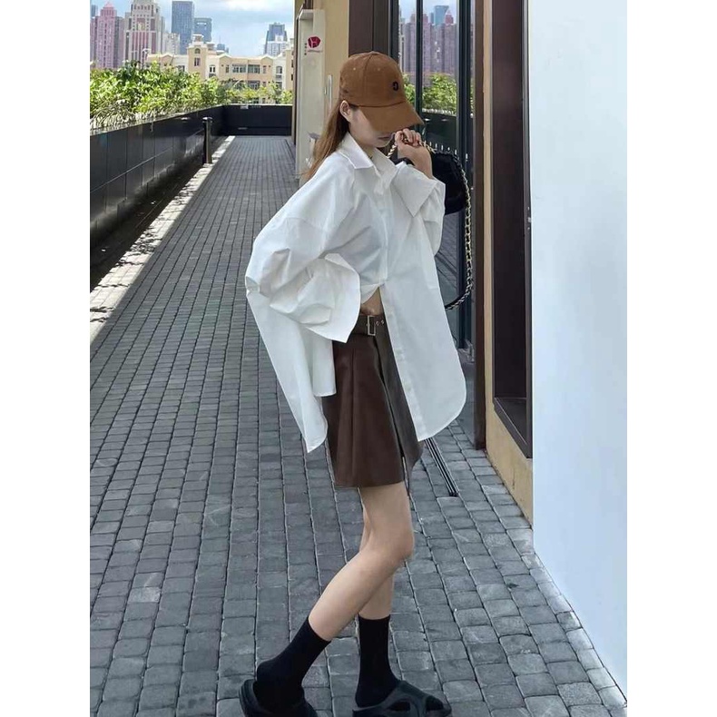 NRVP Áo Sơ Mi Nữ Oversized Vải Cotton Phong Cách Hàn Quốc Mới 2023