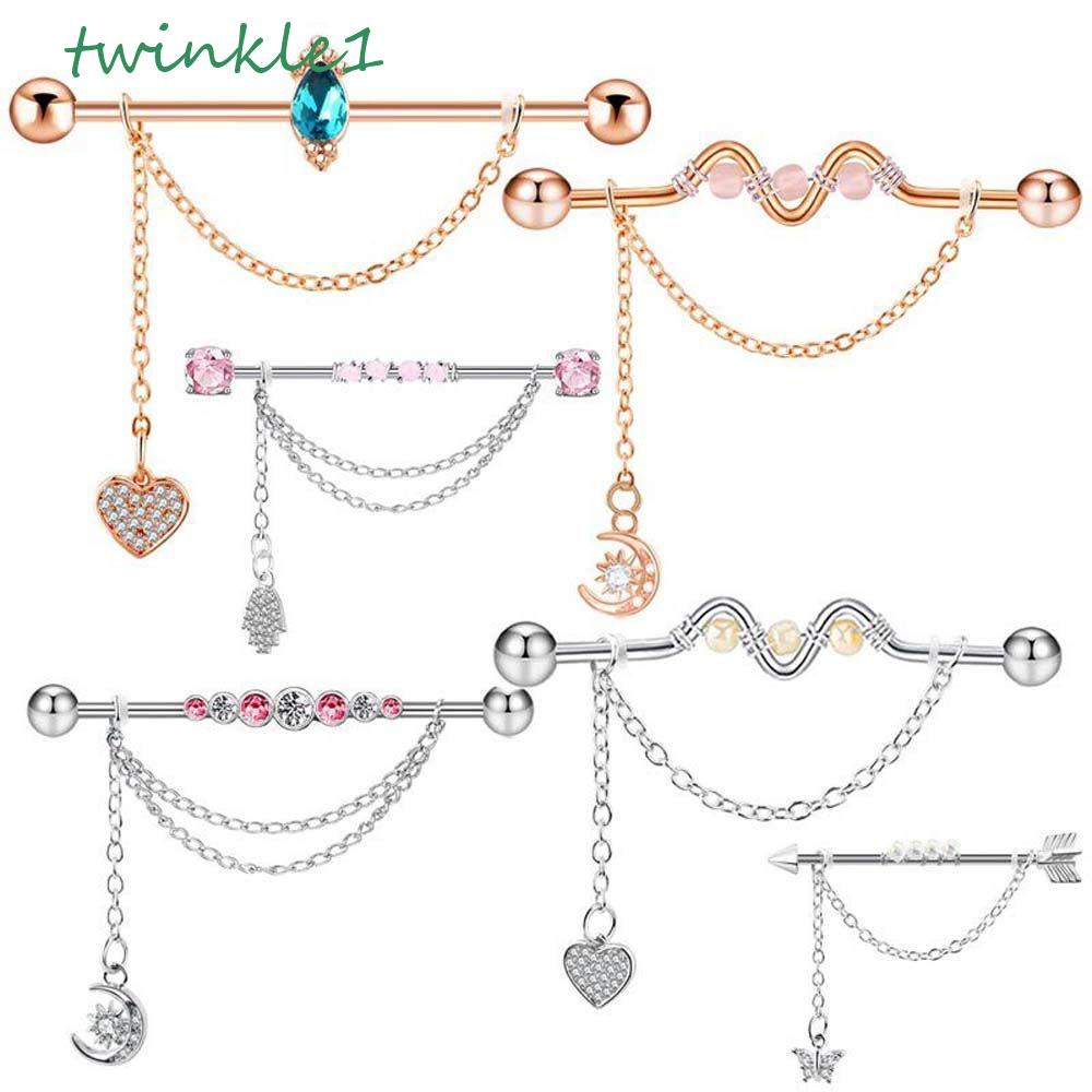 Khuyên Tai Thép Không Gỉ Hình Mũi Tên Đính Đá Phong Cách Vintage|Bông Tai Hình Quả Tạ / Trái Tim Độc Đáo Thời Trang