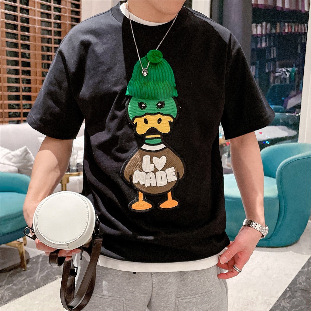 Áo Thun Cotton Ngắn Tay In Hình Vịt Hoạt Hình Phong Cách Đường Phố Thời Trang Xuân Hè Cho Nam