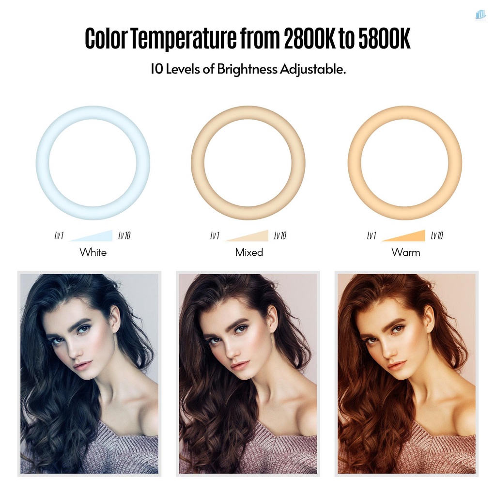 Đèn LED Chiếu Sáng 13 Inch Hai Màu Nhiệt Độ 2800K-5800K 10 Cấp Độ Kèm Giá Đỡ Ba Chân Cho Trang Điểm / Live S