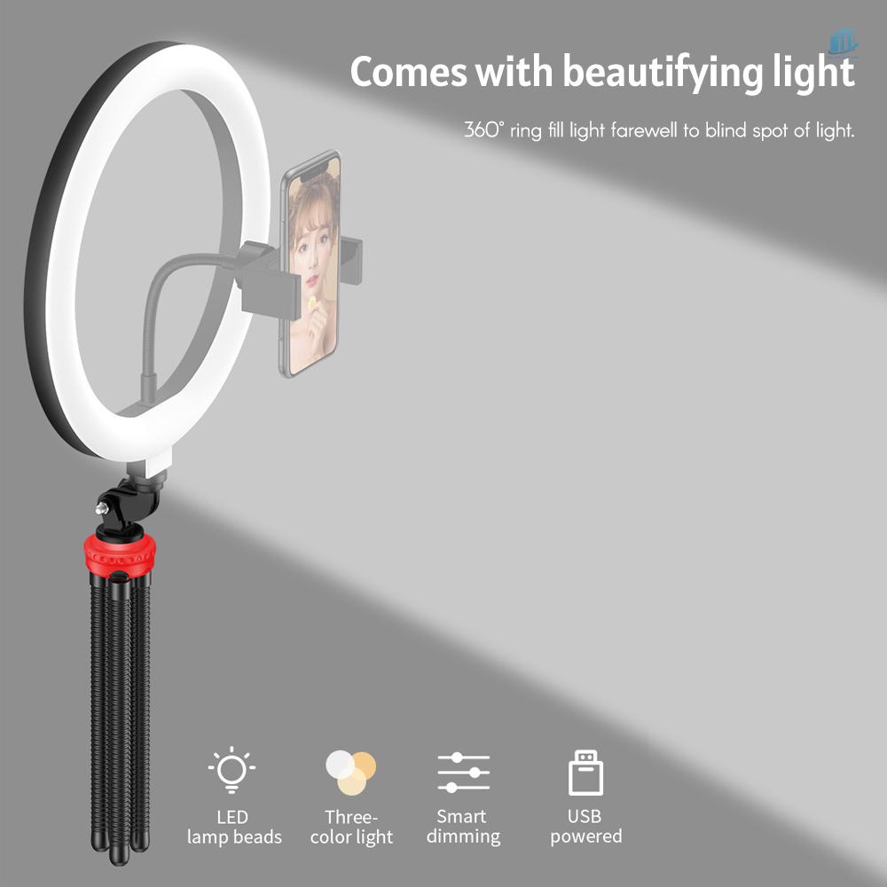 Bộ Vòng Đèn LED Ba Màu Thông Minh 10 Inch Điều Khiển Từ Xa Bạch Tuộc Hỗ Trợ Chụp Ảnh Selfie Live Stream Online Course Life Shootin