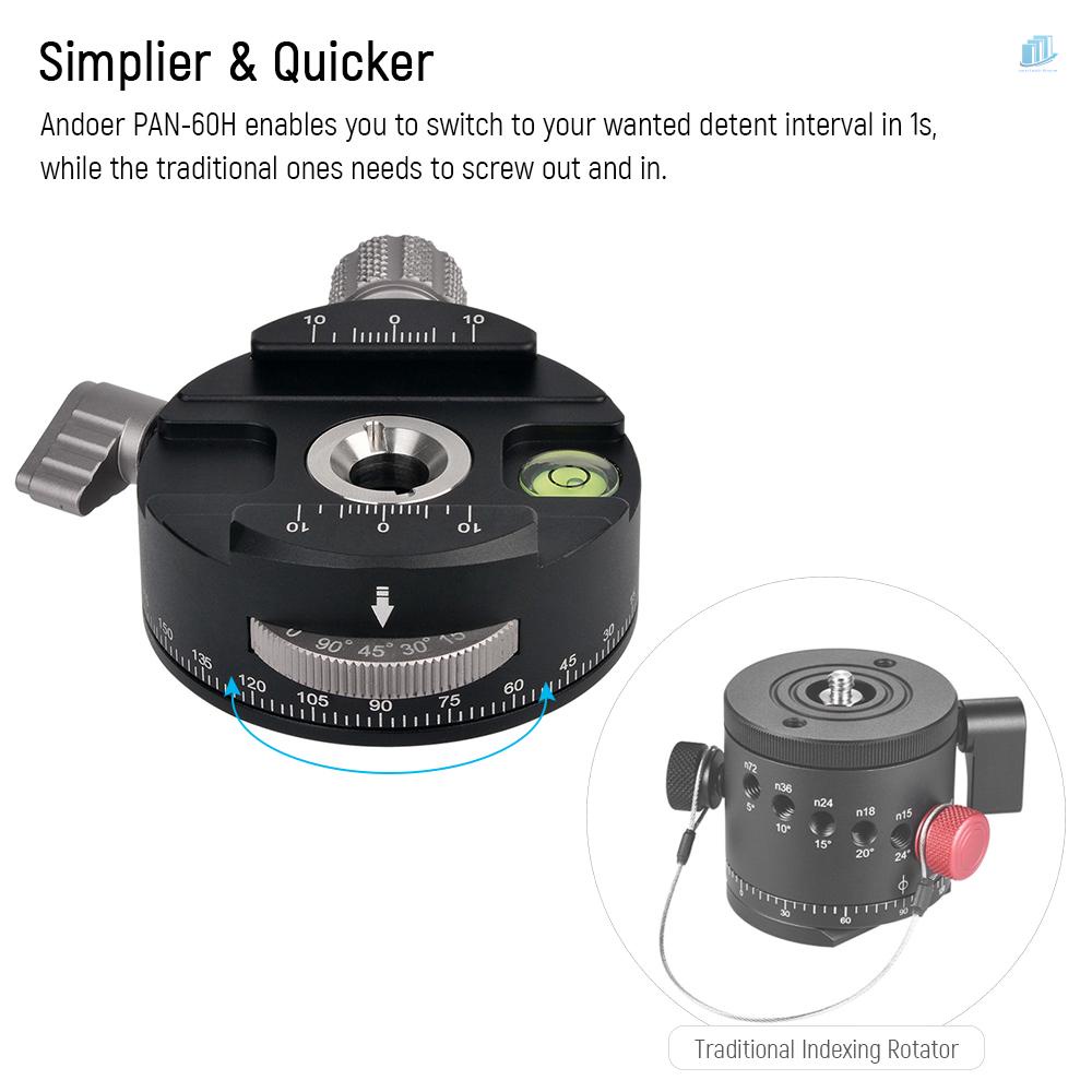 Đầu Bóng Chân Máy Ảnh Andoer PAN-60H Có Kẹp Chỉ Số