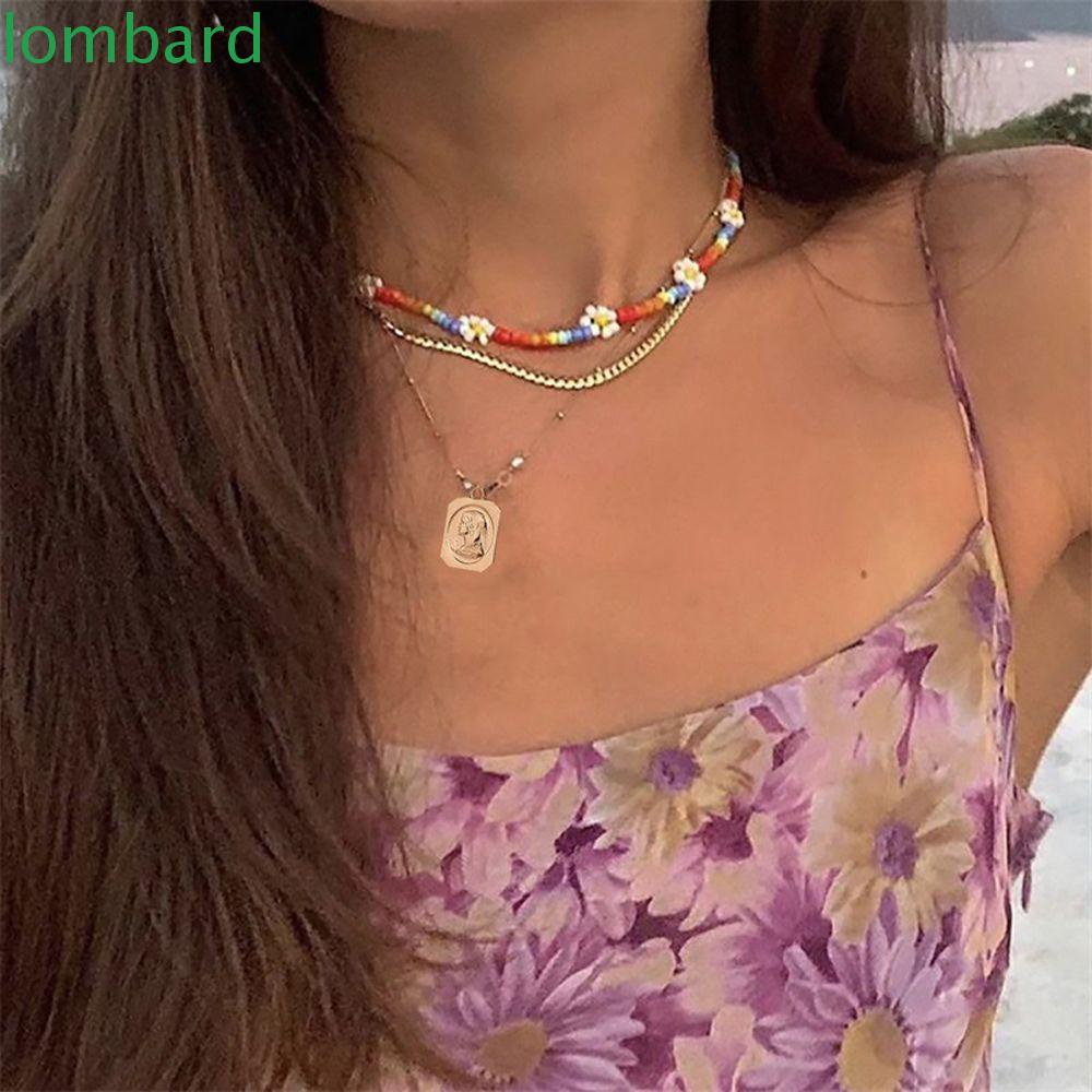 Vòng cổ Hai Lớp Mặt Hình Trái Tim Đính Hoa Phong Cách Hàn Quốc Thanh Lịch Dành Cho Nữ