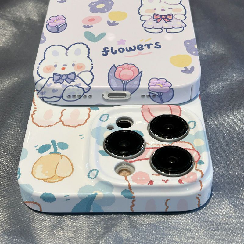 Ốp Điện Thoại Họa Tiết Thỏ Và Hoa Xinh Xắn Cho Iphone 1214 promax / 7 xr Xsiphone11 11 813 8AGB