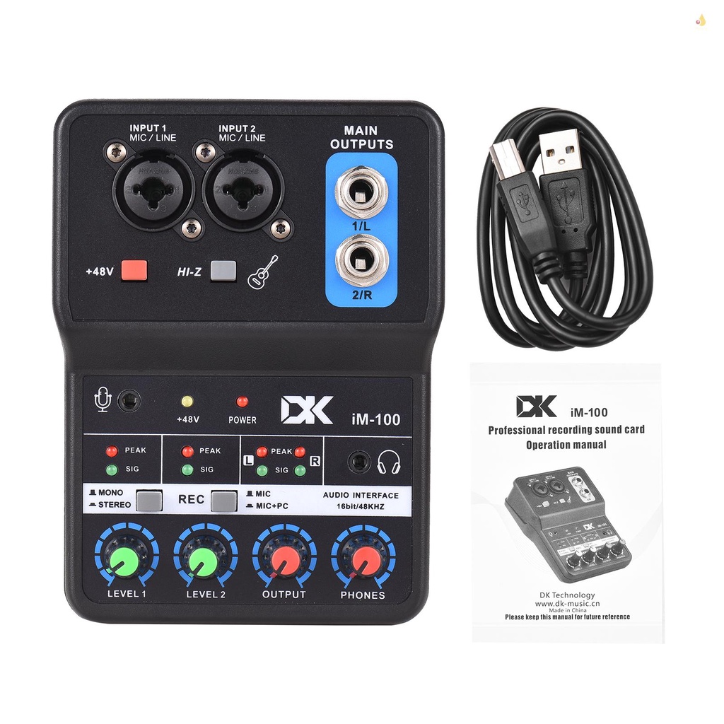 Thẻ Ghi Âm Chuyên Nghiệp DK iM100 16bit / 48kHz Mini Giao Diện USB 2 Trong &amp; 2 Ra 48V Phantom Power-B