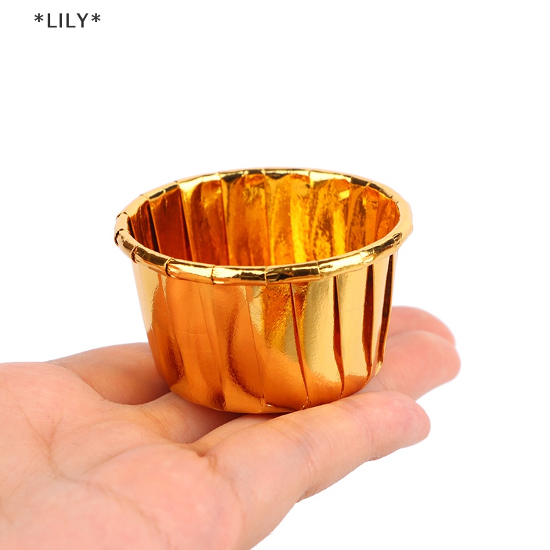 LILY 50 cái nhỏ cupcake lá cupcake wrapper giấy vàng bạc cupcake Baking cup uuu