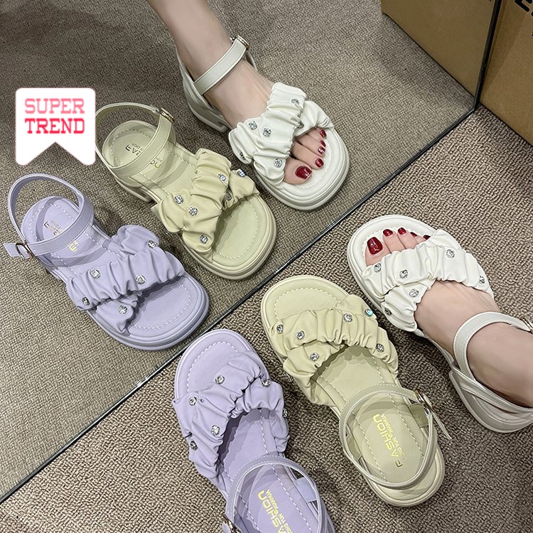 Giày Sandal Đế Xuồng Bằng Da PU Quai Chéo Hở Ngón Thời Trang Mùa Hè Dành Cho Nữ