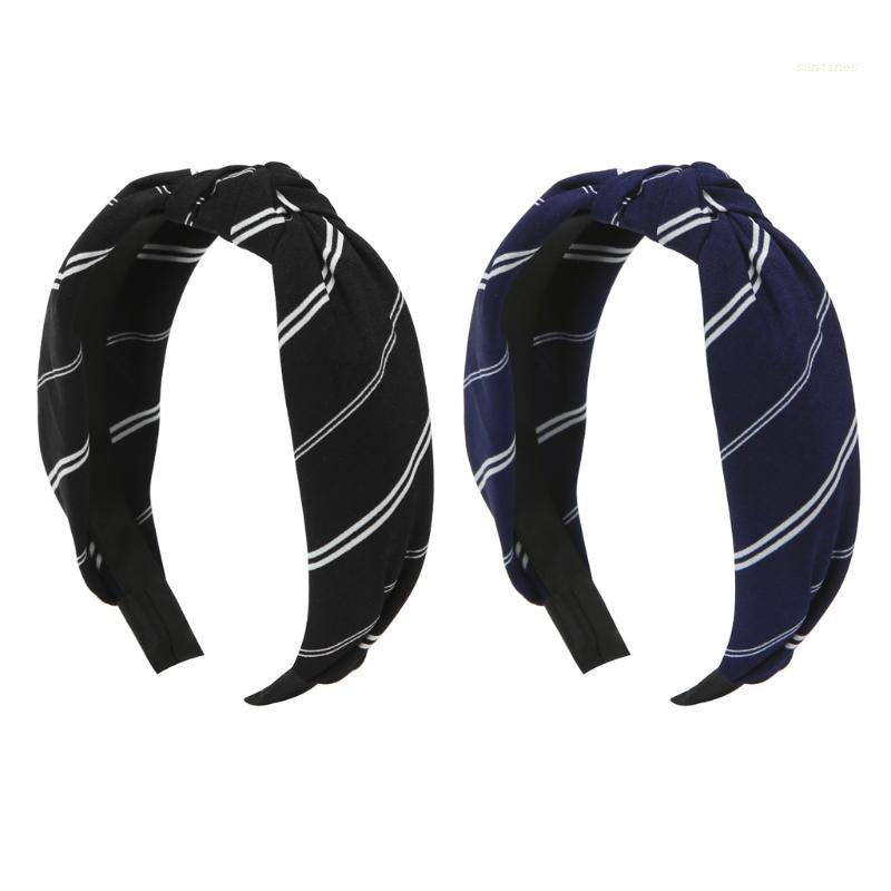 Băng Đô Cài Tóc Bản Rộng Kẻ Sọc Phong Cách Vintage Cho Nữ