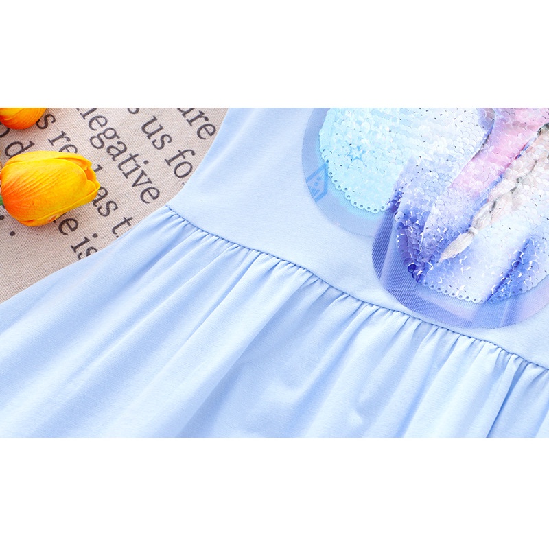 Đầm Công Chúa Bằng Cotton In Họa Tiết Hoạt Hình Đính Kim Sa Lấp Lánh Thời Trang Mùa Hè Cho Bé Gái 2-10 Tuổi