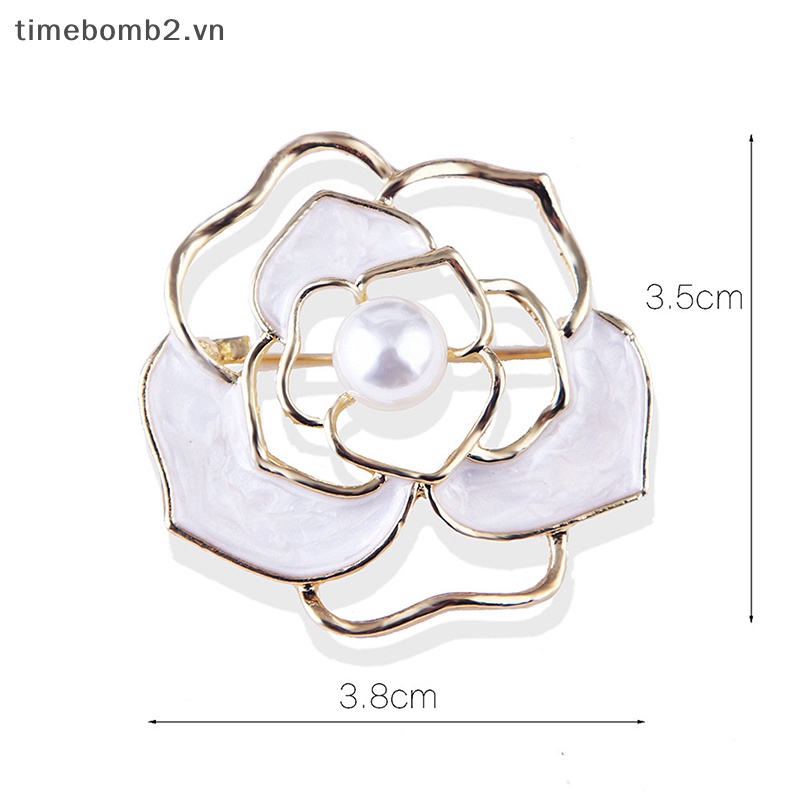 {Timebomb} Ghim Cài Áo Hình Hoa Trà Khoét Rỗng Đính Ngọc Trai Phụ Kiện Đi Tiệc Cho Nữ