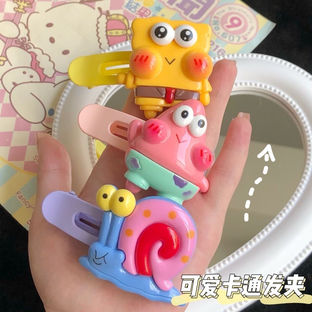 Kẹp Tóc Hình Vuông Cỡ Lớn Họa Tiết Hoạt Hình SpongeBob Dễ Thương Cho Bạn Gái