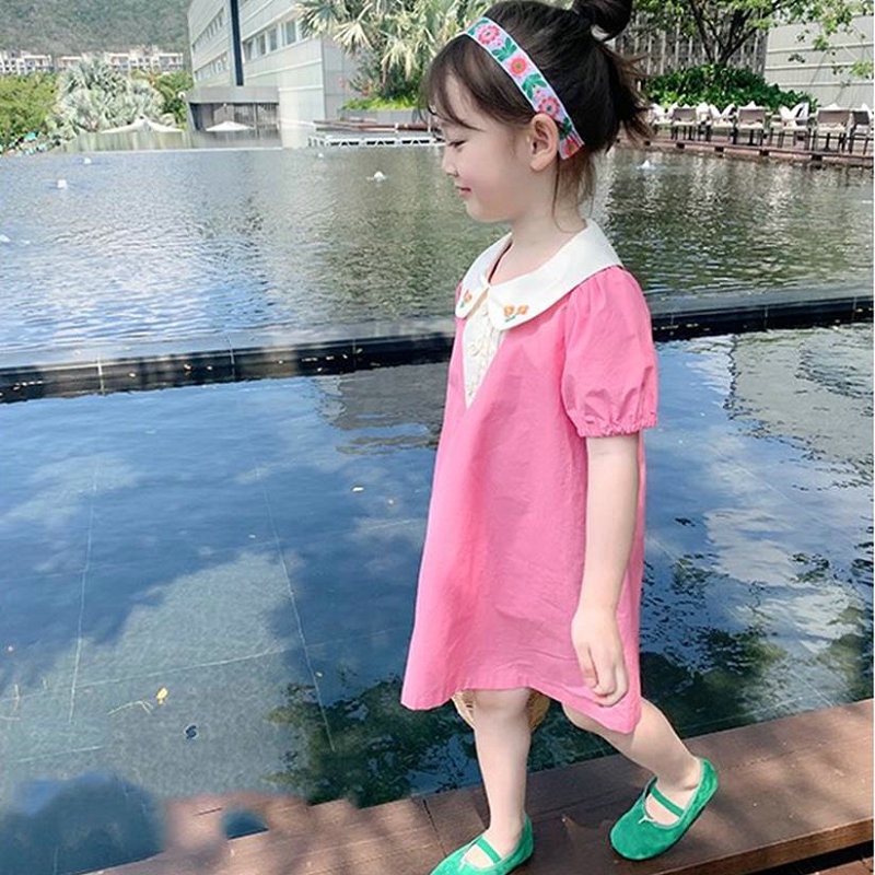 Đầm Cotton Cổ Búp Bê Thêu Họa Tiết Dễ Thương Phong Cách Hàn Quốc Thời Trang Mùa Hè Cho Bé Gái 1 -