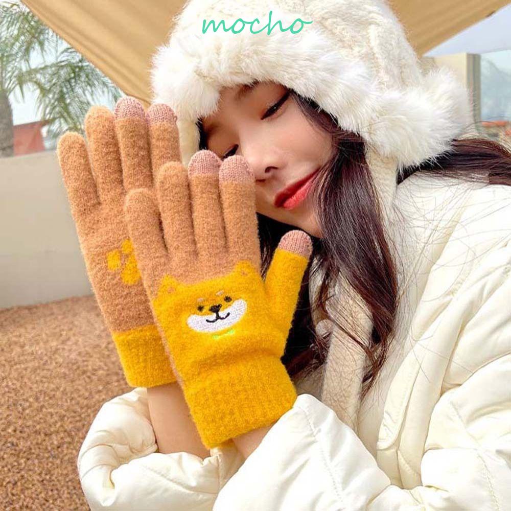 Găng Tay Năm Ngón Chống Trượt Họa Tiết Kẻ Sọc Thời Trang Mùa Đông Cho Nữ